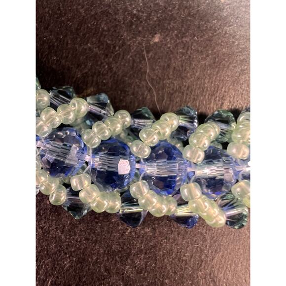 Vintage Blue & Green Crystal Beaded Chevron Braid Toggle Bracelet Y2K - Picture 14 of 15